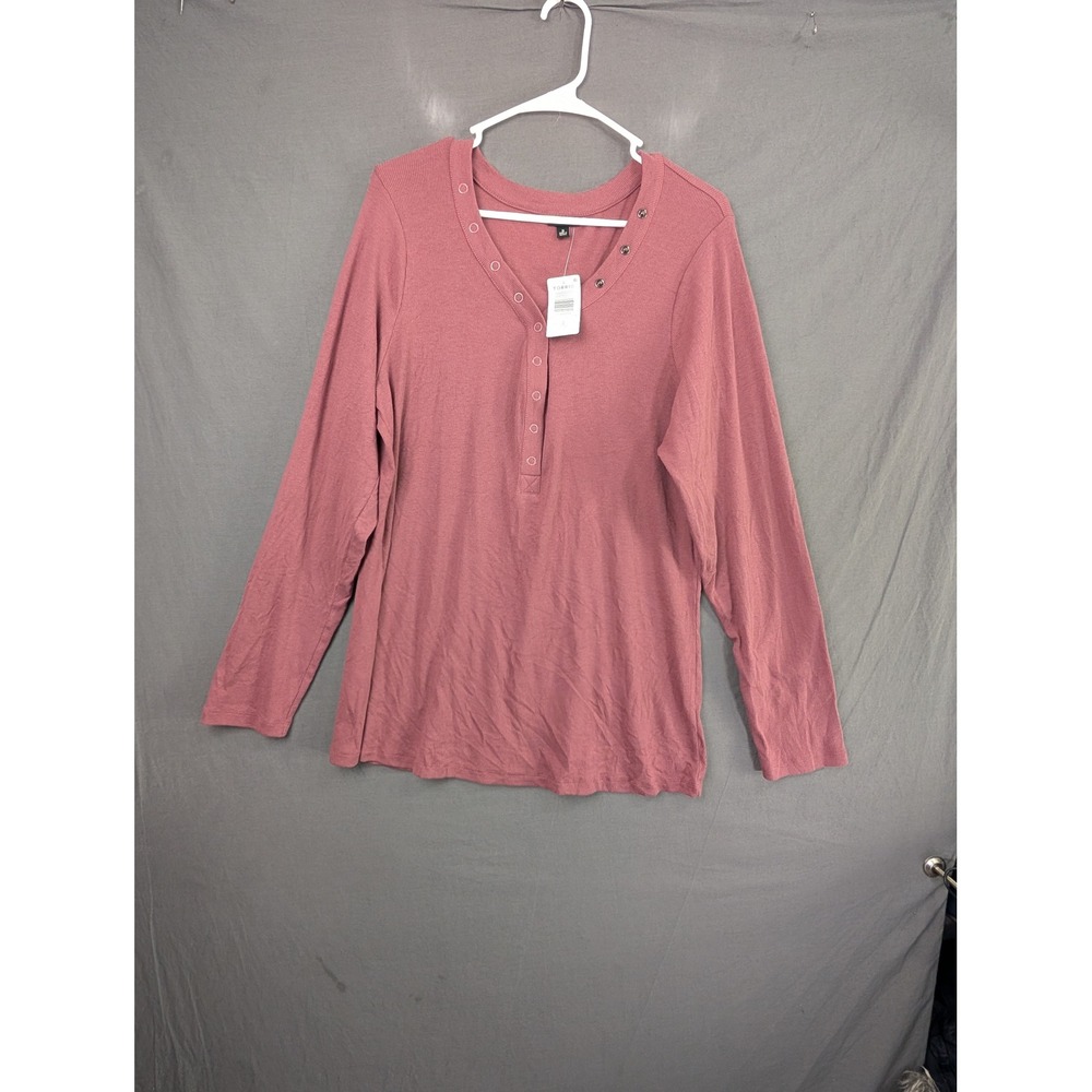 Torrid Wild Ginger Cotton Modal Ribbed Henley LS Top 3X 22-24 New